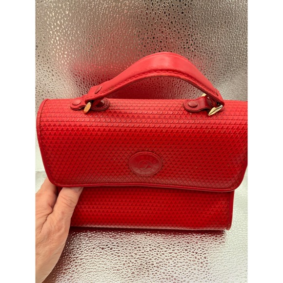 Liz Claiborne Red Textured Vintage Top Handle Handbag Genuine Leather Trim 1983 - Picture 3 of 6